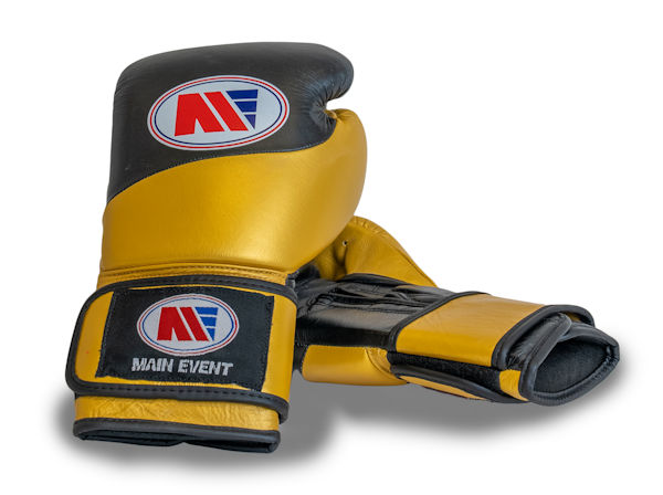 Main Event FBG 1000 Futura Leather Boxing Gloves Gold and Black